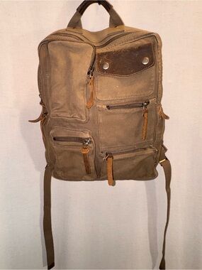 TSD Brand California Canvas Leather Backpack Distressed